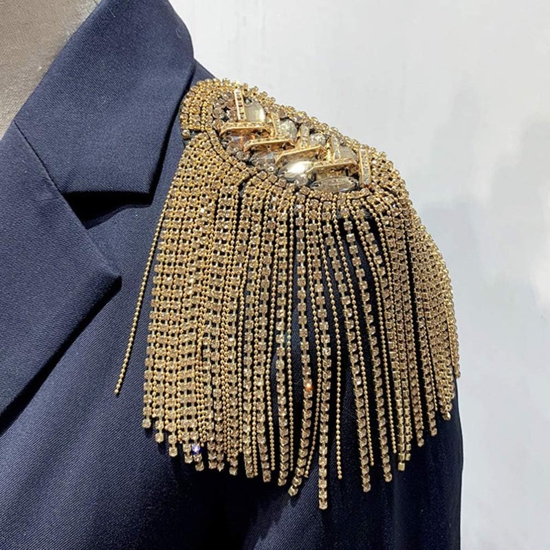 TENDYCOCO Halloween Costumes Tassel Epaulet Shoulder Pads Rhinestone Shoulder Board Costume Shoulder Jewelry Shoulder Badge Decor for Suit（Golden） Mens Clothing - Image 4